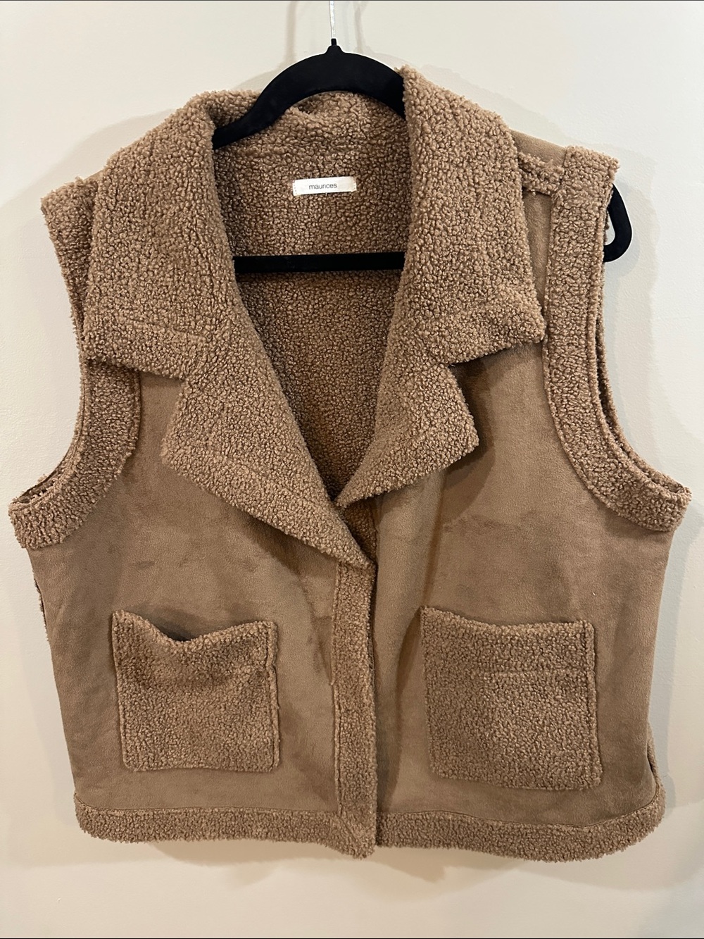 Maurices Taupe Sherpa-Lined Faux Suede Vest, XL